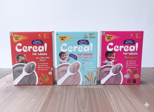(Pack 3) Baby food, Organic Cereals, Multigrain, Oats, RIce with Banana, Three Flavors (Pack of 3), (Each Box 200 gm)